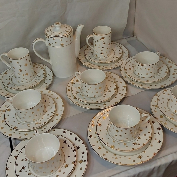 GALAXY FINE PORCELAIN CHINA BY SAKURA 14 KARAT TEA SET FOR 8 - Picture 9 of 11